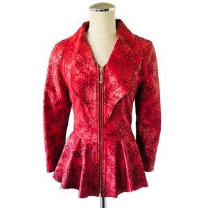 Red Tropical Embossed Luxe Leather by Punto With Peplum retails for $1200